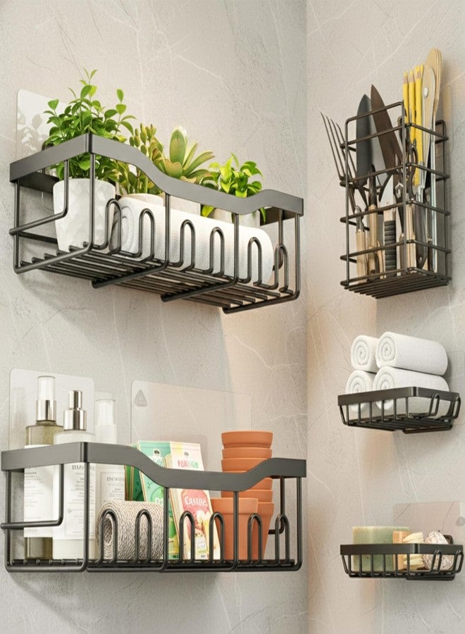 CLAPONE Stainless Steel Bath Organizers With Large Capacity Organizer Combo Racks and Shelves for Wall Stand for Bathroom Without Drill Soap Holder with Tooth Brush Holder Bathroom Accessories (Pack of 5) - Image 1